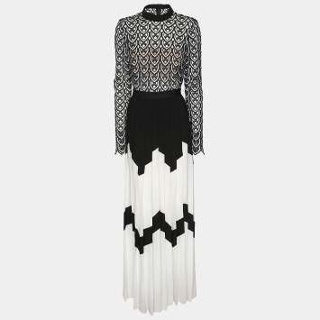 Pre Owned Self-Portrait Multicolor Crochet Sweetheart Maxi Dress S