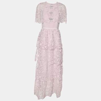 Pre Owned Self Portrait Pink Lace Diamante Bow Dress S