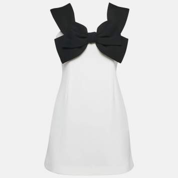 Pre Owned Self-Portrait White Crepe Bow Detail Off-Shoulder Mini Dress M