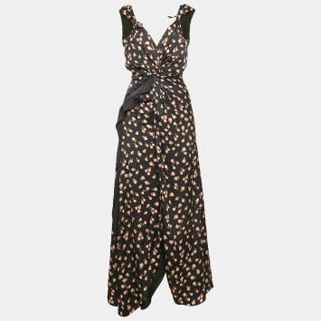 Pre Owned Self-Portrait Navy Blue Floral Print Flared Midi Dress S