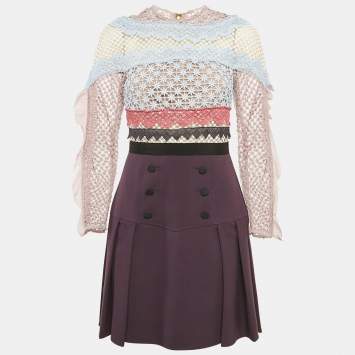 Self-Portrait Purple Lace and Crepe Mini Dress M