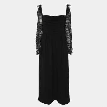 Self-Portrait Black Dots Mesh Sleeved Crepe Midi Dress L