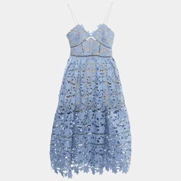Self-Portrait Blue Floral Lace Sleeveless Midi Dress M