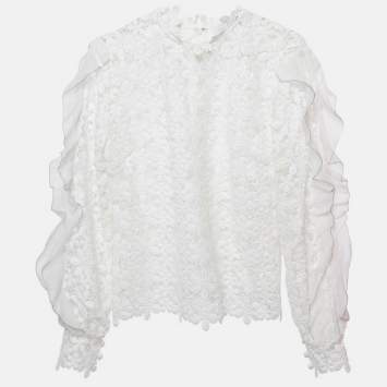 Self-Portrait Floral Lace Sheer Blouse L