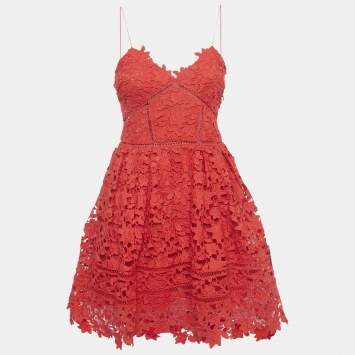 Pre Owned Self-Portrait Red Lace Azalea Mini Dress S