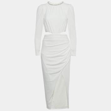 Pre Owned Self-Portrait White Embellished Detail Jersey Cut -Out Maxi Dress S 