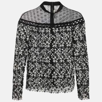 Pre Owned Self-Portrait Black/White Floral Lace Blouse M