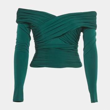 Pre Owned توب سيلف بورتريت تيل أزرق بليسيه بتصميم تقاطع مقاس صغير