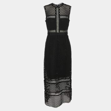 Pre Owned Self-Portrait Black Guipure Lace Sleeveless Midi Dress M