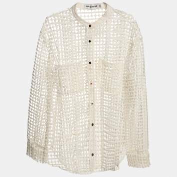 Pre Owned Self-Portrait White Crochet Cutout Cardigan L