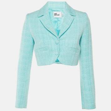 Pre Owned Self-Portrait Blue Boucle Cropped Jacket S