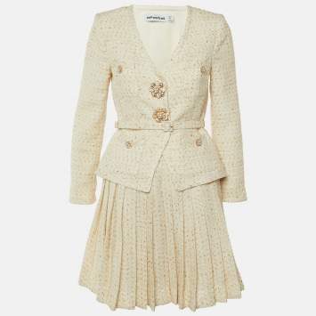 مملوكة مسبقًا فستان جاكيت ميني بوقِل معدني كريمي سيلف بورتريه ميديوم