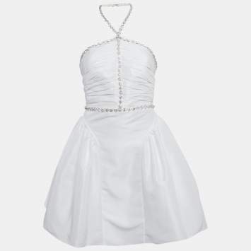 مملوكة مسبقًا Self-Portrait White Taffeta Diamante Trim Mini Dresses M