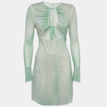 مملوكة مسبقًا Self-Portrait Green Ombre Crystal embellished Mesh Mini Dress M