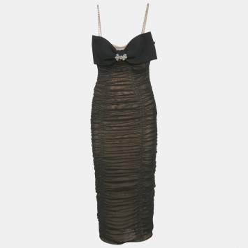 Pre Owned Self portrait Black Power Mesh Strappy Midi Dress M