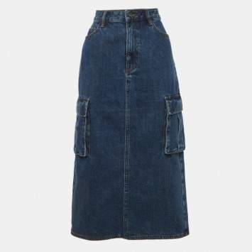 Pre Owned Self-Portrait Blue Denim Cargo Midi Skirt M