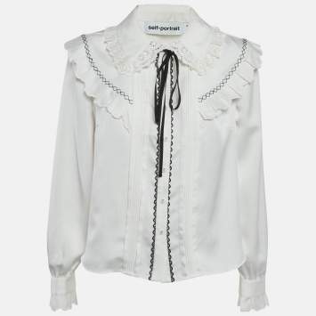 Pre Owned Self-Portrait White Twill Frill Yoke Shirt M