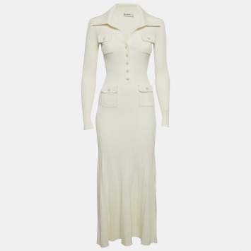 Pre Owned Self-Portrait Cream Rib Knit Midi Dress S
