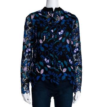 Pre Owned Self Portrait Multicolor Floral Guipure Lace Garden Top M