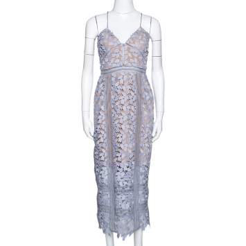 Pre Owned Self Portrait Lilac Guipure Lace Arabella Midi Dress M