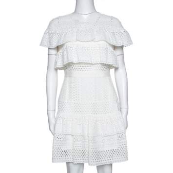 Pre Owned Self Portrait White Floral Broderie Mini Dress M