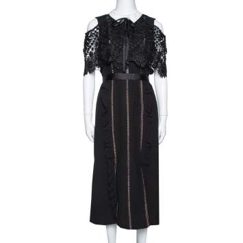 Pre Owned Self Portrait Black Crepe Lace Overlay Hinkley Midi Dress M