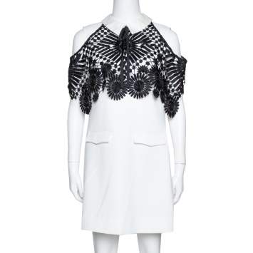Pre Owned Self Portrait Monochrome Crepe Lace Cape Mini Dress M