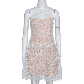 Pre Owned Self Portrait White Floral Lace Halter Neck Mini Dress M