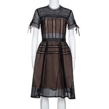 Pre Owned Self-Portrait Black Eyelet Lace Pleated Aurelia Dress M