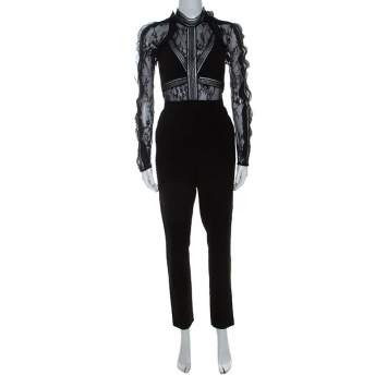 Pre Owned Self Portrait Black Lace Paneled Hall Jumpsuit M