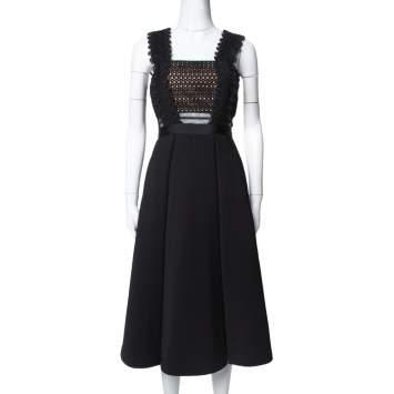 Pre Owned Self-Portrait Black Guipure Lace Leila Midi Dress S