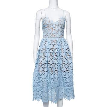 Pre Owned Self-Portrait Sky Blue Lace Azaelea Midi Dress S