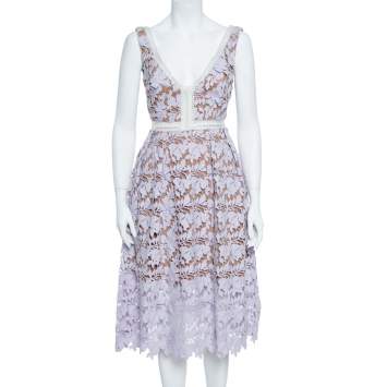 مملوكة مسبقًا Self Portrait Pale Lilac Guipure Lace Sleeveless Midi Dress S