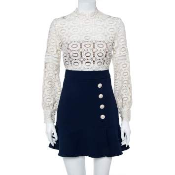 Pre Owned Self-Portrait White Crochet Lace A-LIne Mini Dress S