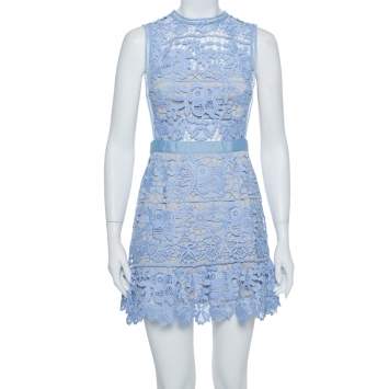 Pre Owned Self Portrait Purple Guipure Lace Flared Mini Dress M