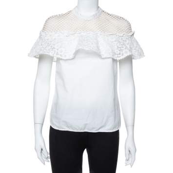 Pre Owned Self Portrait White Guipure Lace Detachable Yoke Detail Hudson Top M