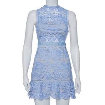 مملوكة مسبقًا Self Portrait Purple Guipure Lace Flared Mini Dress S