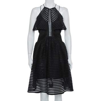 Pre Owned Self Portrait Black Mesh Cropped Overlay Dress S