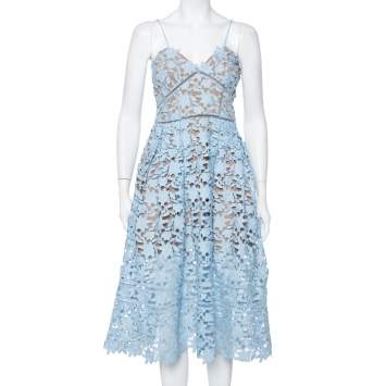مملوكة مسبقًا Self Portrait Sky Blue Guipure Lace Azalea Dress M