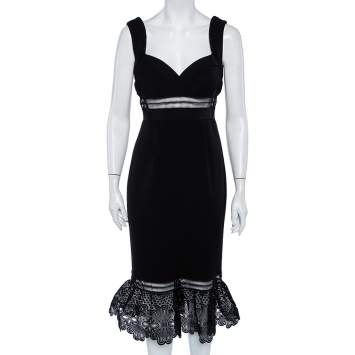 Pre Owned Self Portrait Black Crepe Lace Trim Sleeveless Midi Dress M