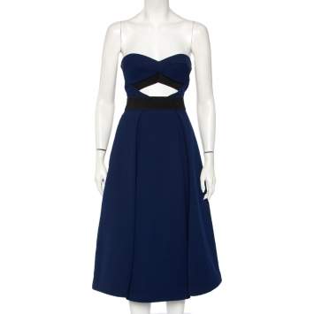 Pre Owned Self-Portrait Navy Blue Cutout Detail Strapless Lulu Dress S