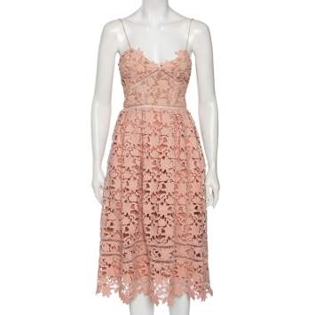 Pre Owned Self-Portrait Pink Guipure Lace Azalea Sleeveless Midi Dress S