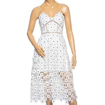 Pre Owned Self-Portrait White Floral Crotchet Knit Azaelea Dress S