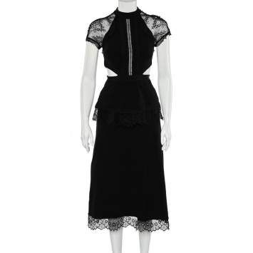 Pre Owned Self-Portrait Black Crepe And Lace Crawley Midi Dress S
