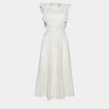 Pre Owned Self-Portrait White Embroidered Cutout Guipure Lace Midi Dress S