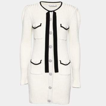 Pre Owned Self-Portrait Ivory Lurex Knit Neck Tie Detail Short Dress L