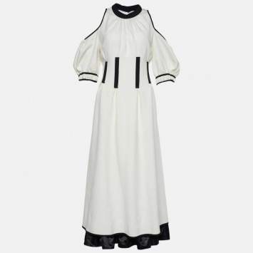 Pre Owned Self-Portrait White Knit Cold-Shoulder Calista Midi Dress L