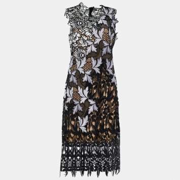 Pre Owned Self-Portrait Lilac Guipure Lace Patchwork Midi Dress M