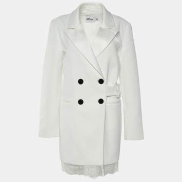 Pre Owned Self-Portrait Ivory Crepe Lace Trim Tailored Mini Dress M