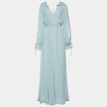 Pre Owned Self-Portrait Blue Crepe Pleated Dress M